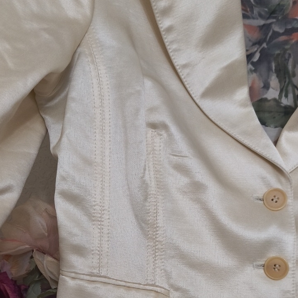 Kulson Italy Elegant Cream Satin Blazer Glam maximalists Scandinavian Preppy - Picture 7 of 14